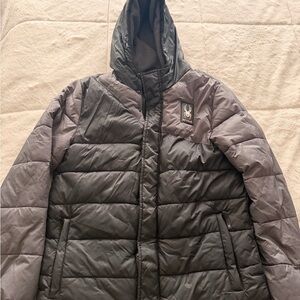 Spyder Boy’s Hooded Jacket in Dark Gray and Charcoal